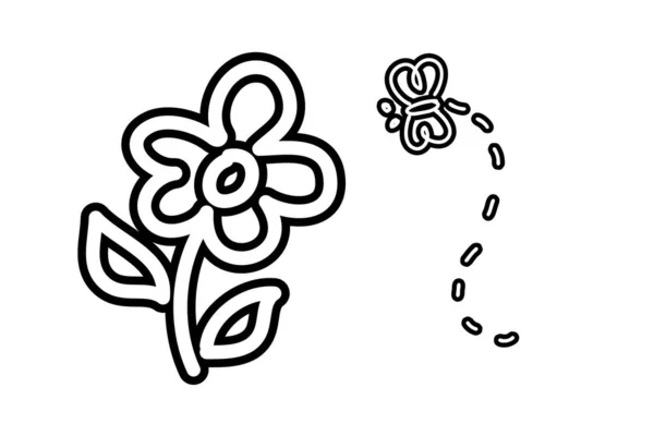 Blomma Knoppar Och Blad Färg Sida Linjeskiss Trädgårdsblommande Växter Vitt — Stockfoto