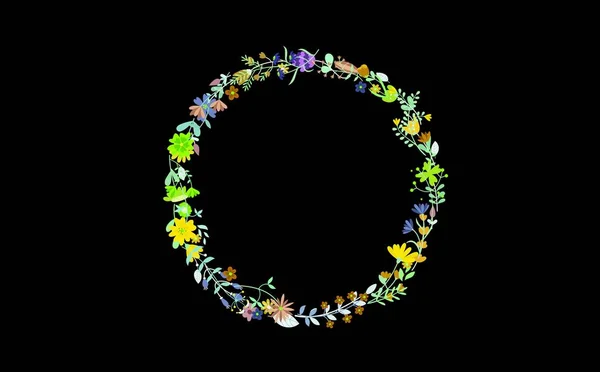 Цветочная Рамка Цветами Листьями Элегантный Шаблон Логотипа Темном Фоне — стоковое фото