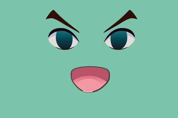 漫画の顔の表情 緑の背景に口と目を持つキャラクター — ストック写真