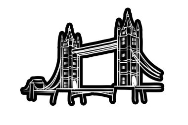 Beyaz arka planda Londra Kule Köprüsü. El çizimi illüstrasyon tasarımı