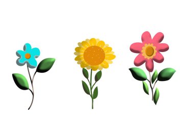 Düz Tasarımda Şirin Çiçek Simgesi. Renkli ikon çiçek seti. Dekoratif çiçek tasarım elementleri. 