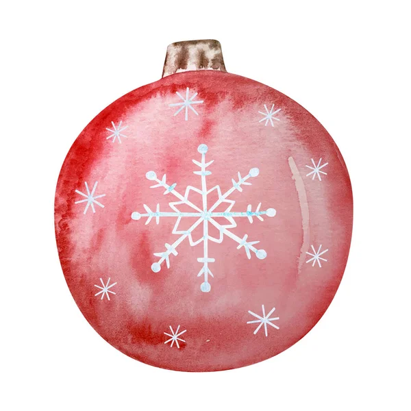 Acquerello Decorazioni Albero Natale Palla Rossa Design Invernale — Foto Stock