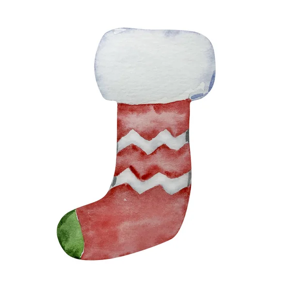 Υδατογραφία Χριστούγεννα Κόκκινο Και Πράσινο Κάλτσα Για Σχεδιασμό Του Χειμώνα — Φωτογραφία Αρχείου