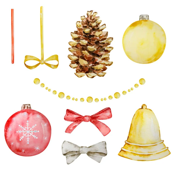 Set Acuarelă Decorațiuni Crăciun Pentru Design Iarnă — Fotografie, imagine de stoc