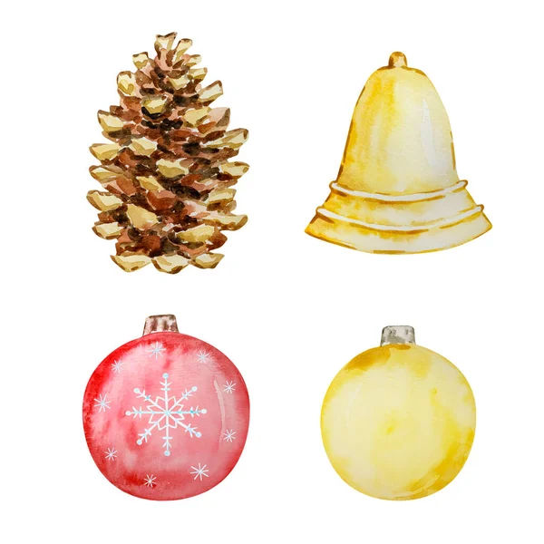 Conjunto Aquarela Decorações Árvore Natal Para Design Inverno — Fotografia de Stock