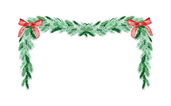 Akvarel Vánoční Rám Jedlových Borových Větví Luky Pro Zimní Design — Stock fotografie