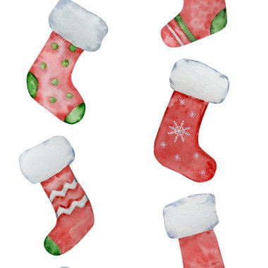 Kış tasarımı için suluboya Noel çoraplarının kusursuz deseni