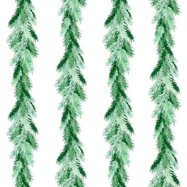冬季设计用水彩画和松树枝条的圣诞无缝图案 — 图库照片