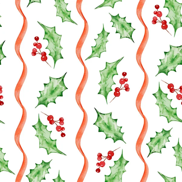 Padrão Sem Costura Natal Aquarela Verde Inverno Para Design Férias — Fotografia de Stock