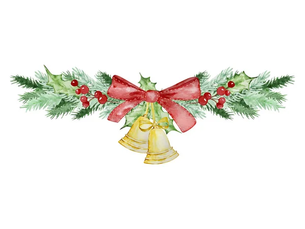 Akvarel Vánoční Rám Jedlových Borových Větví Dekoracemi Pro Zimní Design — Stock fotografie