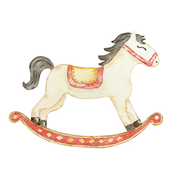 Watercolor Christmas Nutcracker Kuda Goyang Untuk Dekorasi Liburan — Stok Foto