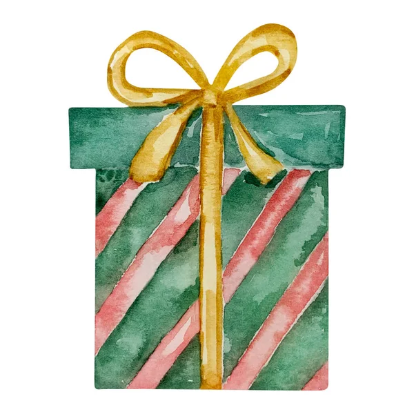 Watercolor Christmas Nutcracker Gift Box Holiday Decoration — Stock Photo, Image