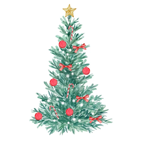 Akvarel Vánoční Louskáček Zdobené Vánoční Stromeček Dovolenou Dekorace — Stock fotografie