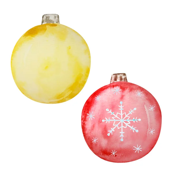 冬のデザインのためのクリスマスツリー装飾ボールの水彩セット — ストック写真