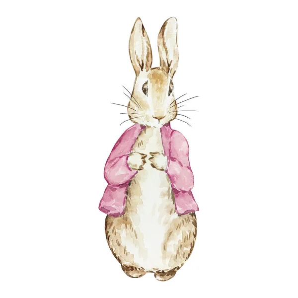 婴儿淋浴设计用粉红夹克水彩画兔 — 图库照片