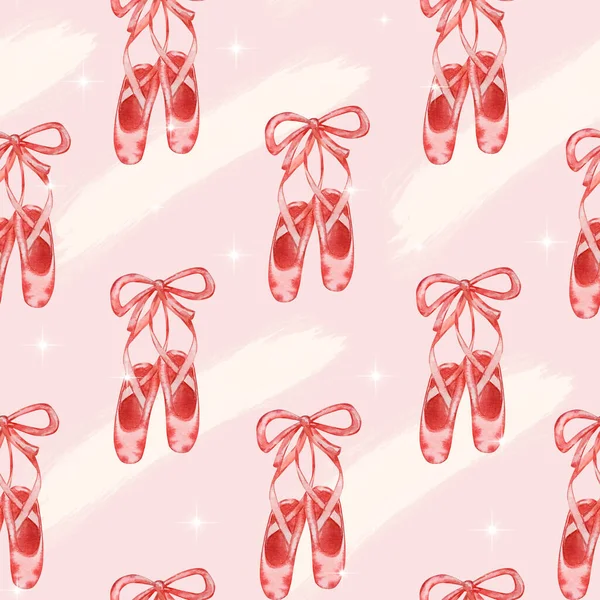 Акварель Рождество Бесшовный Узор Розовым Балерина Пуанты Обувь Праздничного Дизайна — стоковое фото