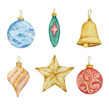 Tatil tasarımı için suluboya fındıkkıran Noel ağacı oyuncakları