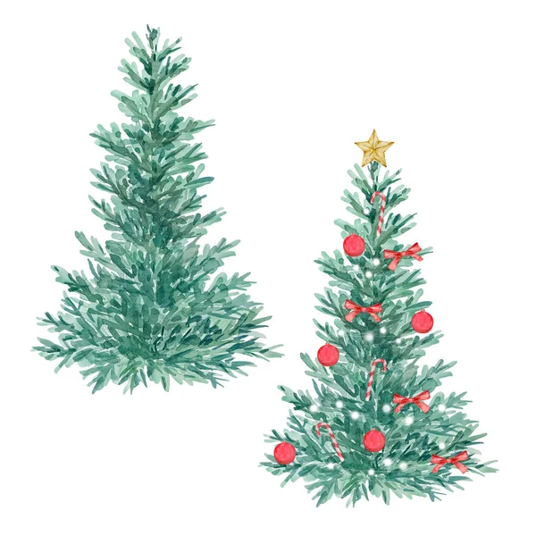 Suluboya Fındıkkıran Noel Süslenmiş Noel Ağacı Tatil Tasarımı Için — Stok fotoğraf