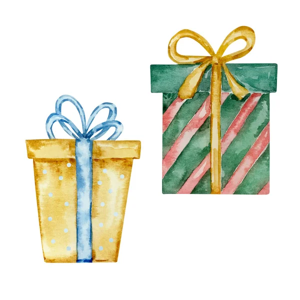 Watercolor Nutcracker Christmas Two Gift Boxes Festive Design — Stock Photo, Image