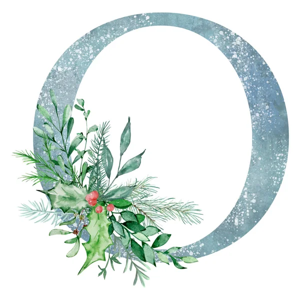 Aquarell Weihnachtsbrief Mit Einem Strauß Wintergrün Für Feiertagsgestaltung — Stockfoto