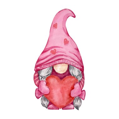 Tatil tasarımı için kalbi olan suluboya sevgililer günü cücesi.