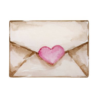Watercolor envelope with heart Valentine's Day, for festive design
