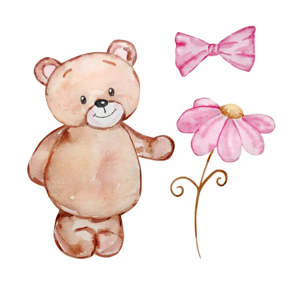 Watercolor Cute Teddy Bears Valentine Day Holiday Design — 스톡 사진