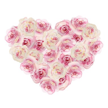 Watercolor delicate flower heart of roses for Valentine's Day design