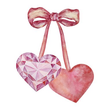 Watercolor two hearts together for Valentine's Day design