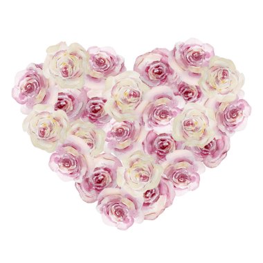 Watercolor delicate flower heart of roses for Valentine's Day design