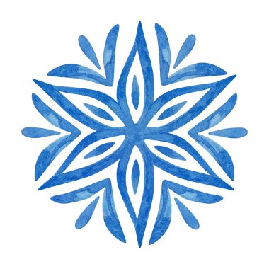 Watercolor traditional blue mediterranean tiles for design and print