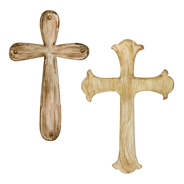Watercolor Crosses Easter Religious Symbol Design Church Holidays — ストック写真