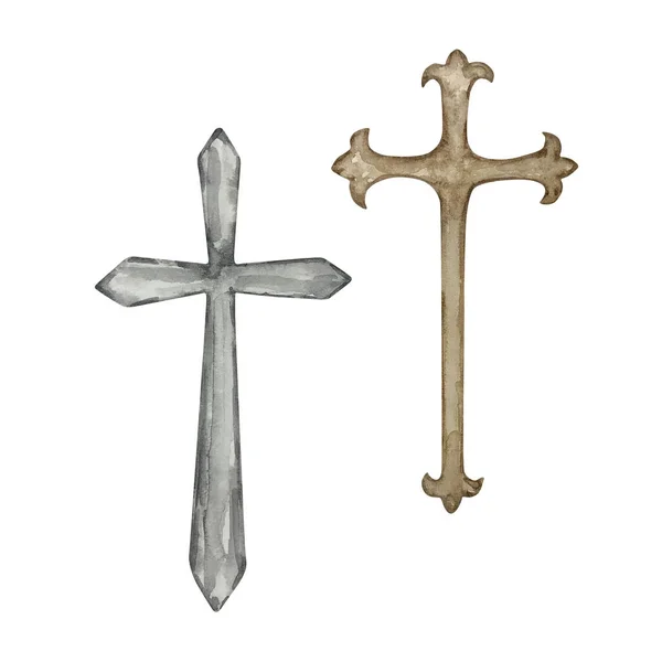 Акварельные Кресты Пасхальный Религиозный Символ Оформления Церковных Праздников — стоковое фото