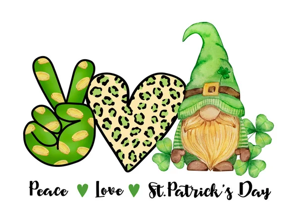 Watercolor Illustration Peace Love Patrick Day Design Print —  Fotos de Stock