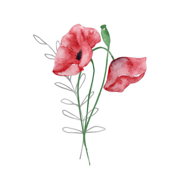 Акварельный букет полевых цветов, иллюстрация для открыток и приглашений