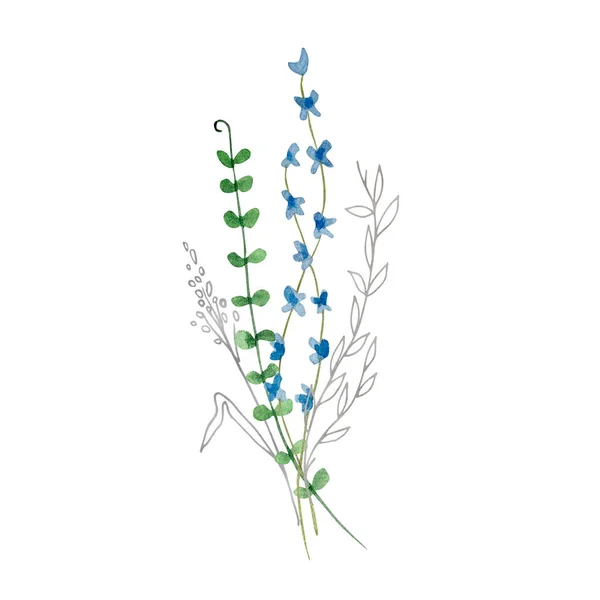 Aquarellstrauß Aus Wildblumen Illustration Für Karten Und Einladungen — Stockfoto