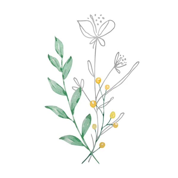 Akvarell Bukett Vilda Blommor Illustration För Kort Och Inbjudningar — Stockfoto