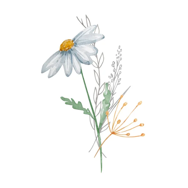Buquê Aquarela Flores Silvestres Ilustração Para Cartões Convites — Fotografia de Stock