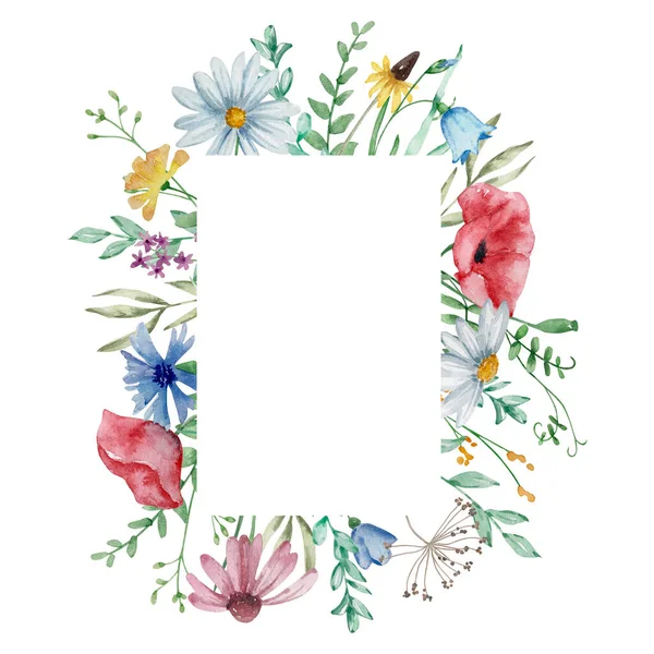 招待状やカードのデザインのための水彩の野の花のフレーム — ストック写真