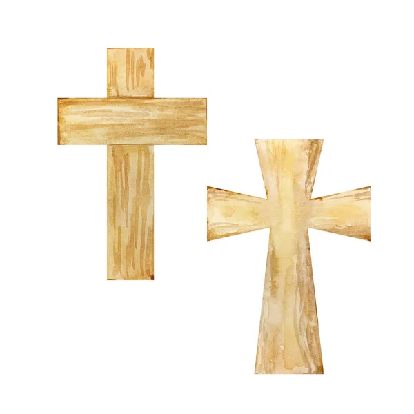Σταυροί Ακουαρέλας Πασχαλινό Θρησκευτικό Σύμβολο Για Σχεδιασμό Των Εορτών — Φωτογραφία Αρχείου