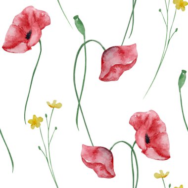 Parmak izi ve arkaplan için suluboya kır çiçeklerinin kusursuz deseni