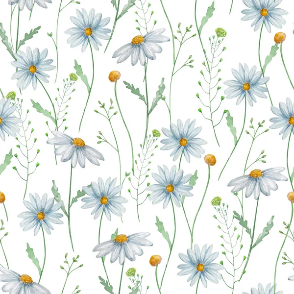 Naadloze Bloemen Patroon Van Aquarel Wilde Bloemen Voor Print Achtergrond — Stockfoto