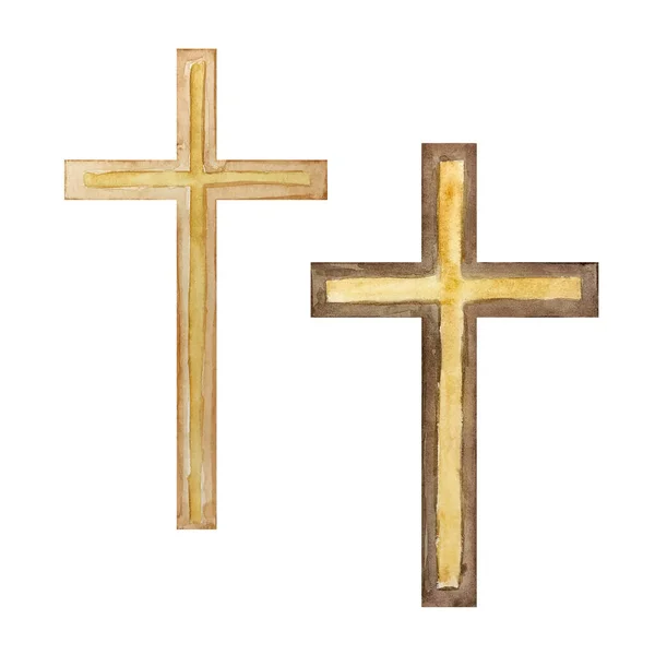 Σταυροί Ακουαρέλας Πασχαλινό Θρησκευτικό Σύμβολο Για Σχεδιασμό Των Εορτών — Φωτογραφία Αρχείου