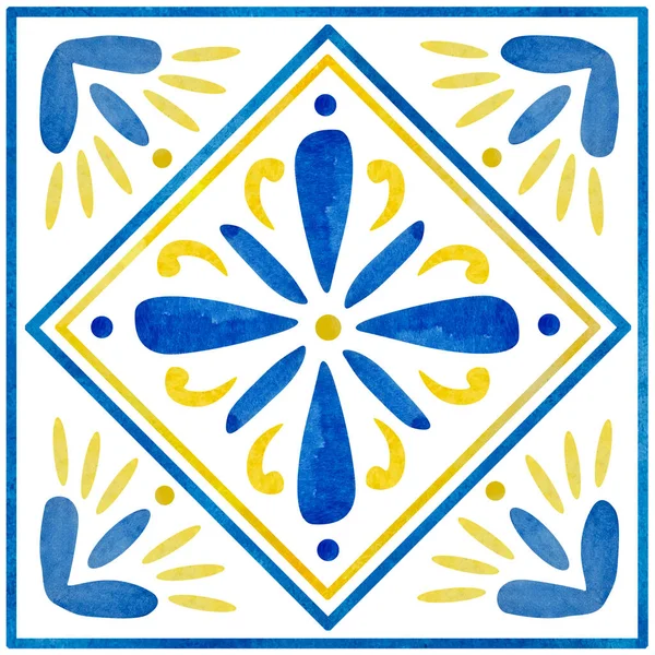 Акварель Традиционной Голубой Средиземноморской Плитки Дизайна Печати — стоковое фото