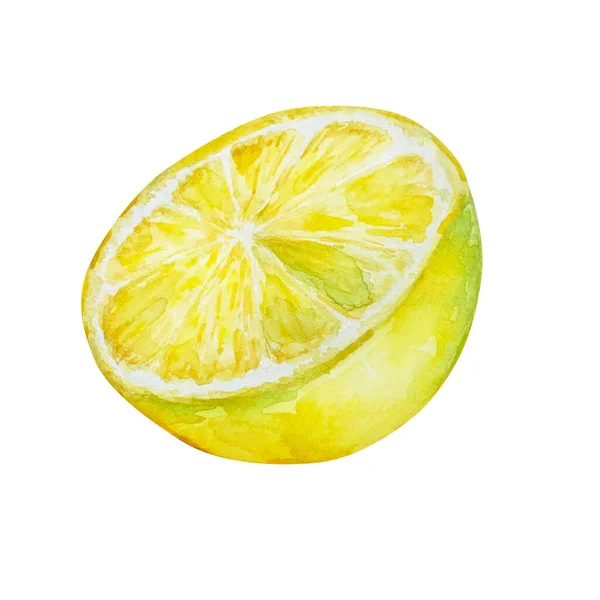 Watercolor Yellow Juicy Half Lemon Design Print — Stok fotoğraf