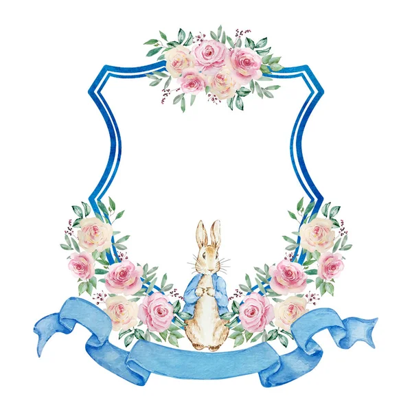 Ressort Aquarelle Peter Rabbit Avec Crête Florale Pour Dessins Impressions — Photo