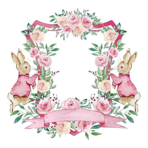 Ressort Aquarelle Peter Rabbit Avec Crête Florale Pour Dessins Impressions — Photo