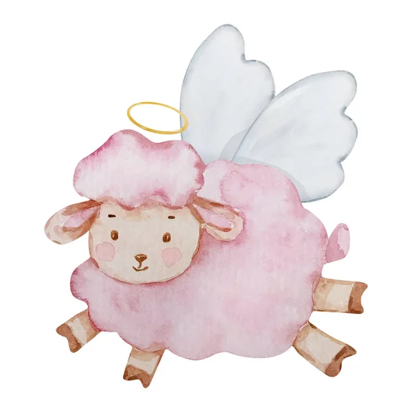 Aquarell Kleine Niedliche Baby Angel Schafe Für Einladungen Und Karten — Stockfoto