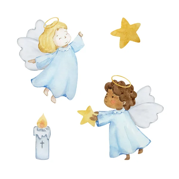 Акварель Маленькие Милые Ангелочки Детских Приглашений Открыток — стоковое фото