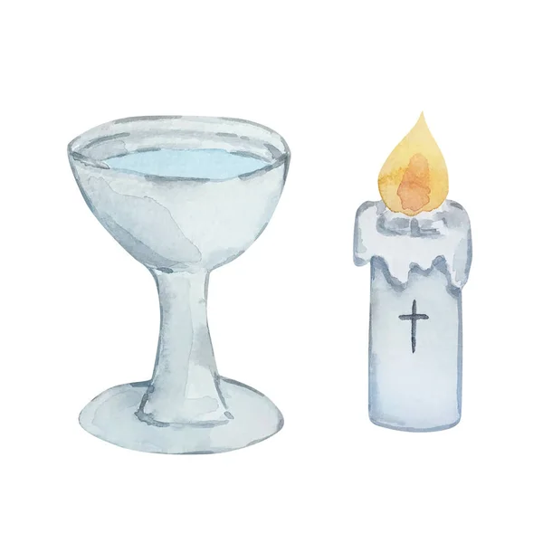 水彩画杯和蜡烛 用于设计邀请函和卡片 — 图库照片